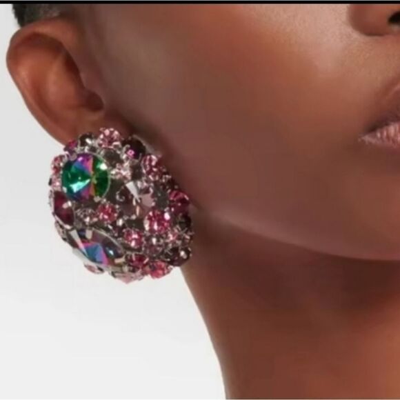 New ZARA clip on exaggerated crystal pastel statement earrings - Picture 9 of 11